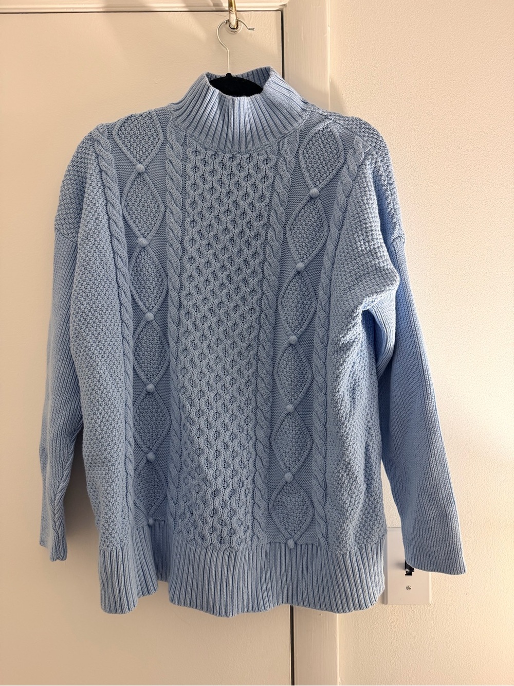 J. Crew Light Blue Cable-Knit Turtleneck Sweater